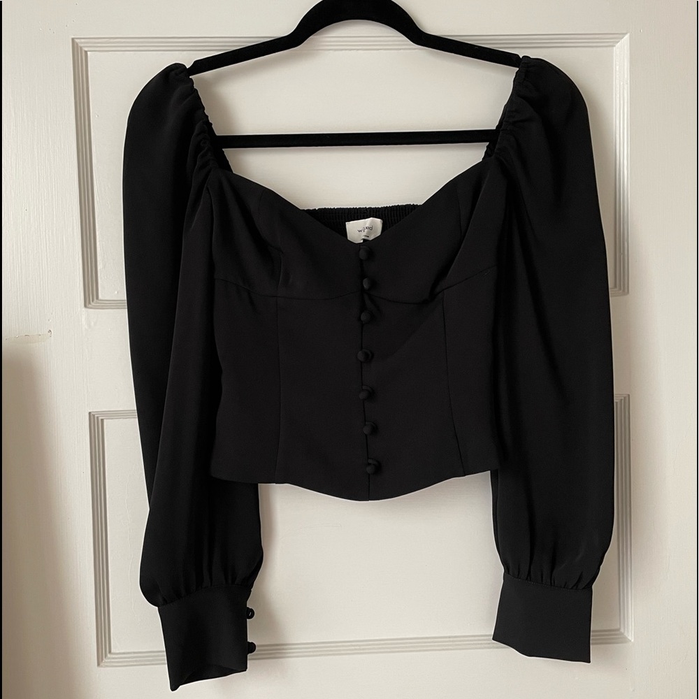 Aritzia Wilfred black sweetheart neckline silk top, XS